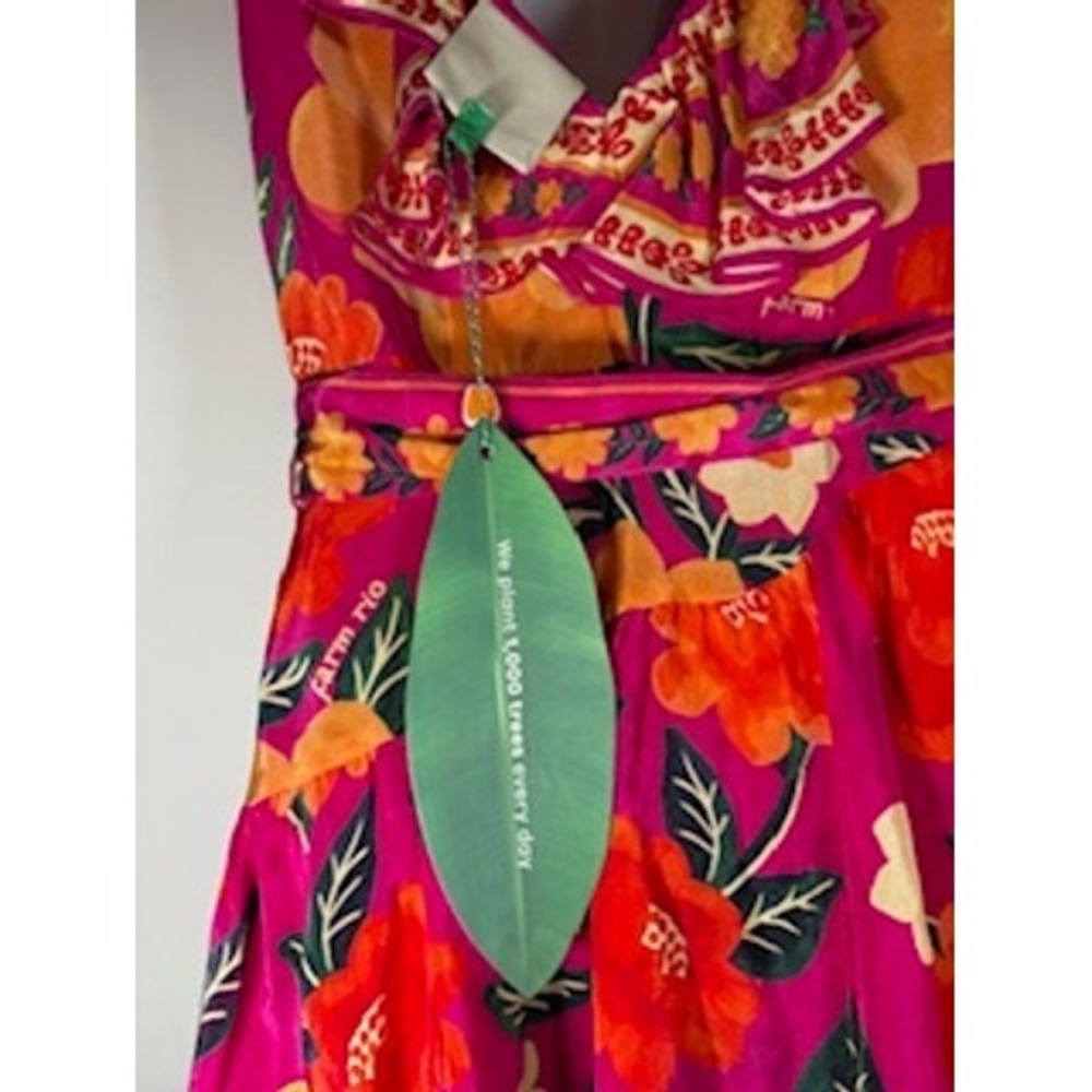Farm Rio Mini Dress Pink Flowers Tapestry Ruffle Belted XS Tropical Boho NWT - Picture 8 of 10